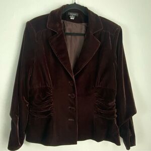 Susan Lewis Womens Brown Velvet Ruched Blazer Minimalist Steampunk Whimsigoth XL
